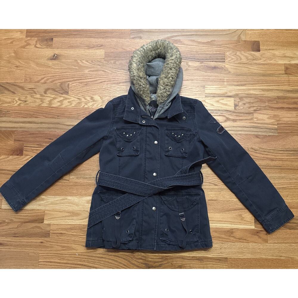 Buffalo By David Britton Women’s Faux Fur Hooded Jacket Size Medium Navy